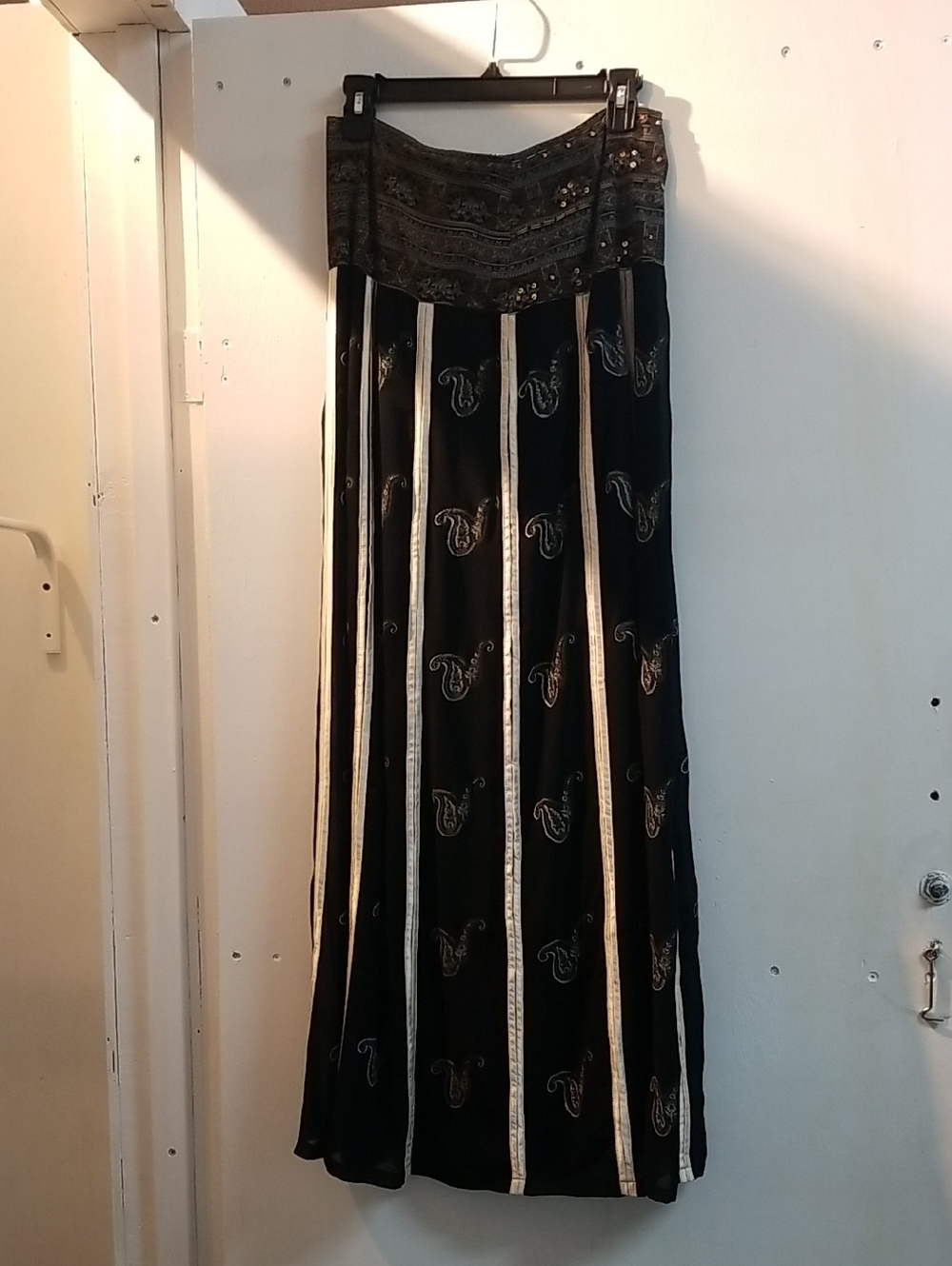 Embellished Black Maxi Skirt with Metallic Stripes